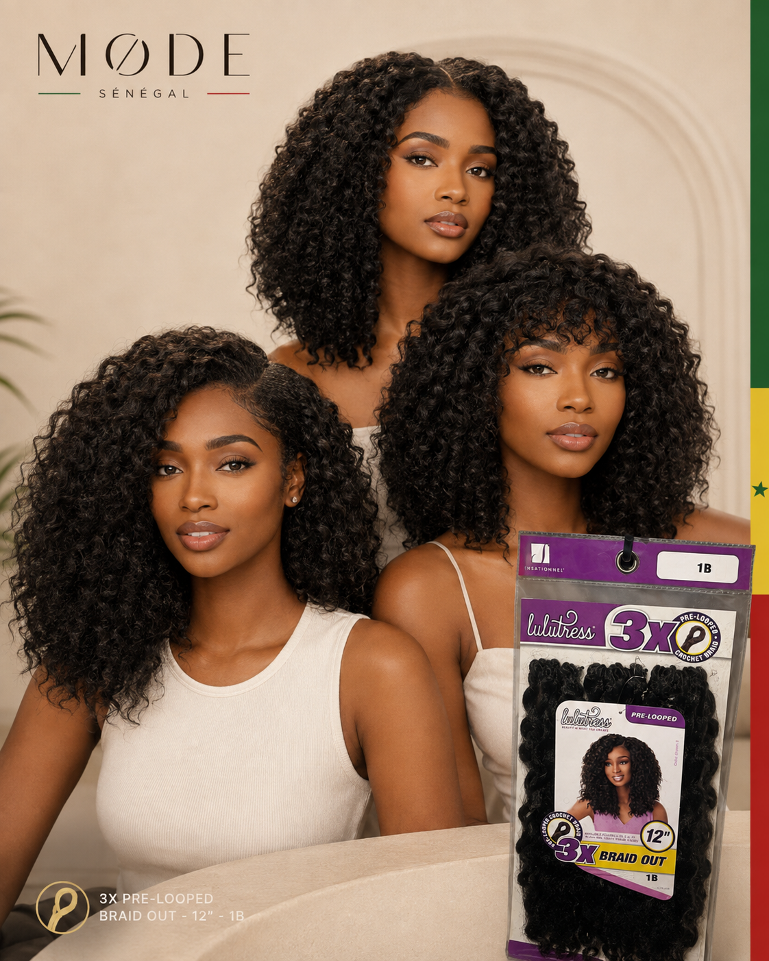 Lulutress 3X Pre-Looped Crochet Braid — 12” Braid Out, 1B